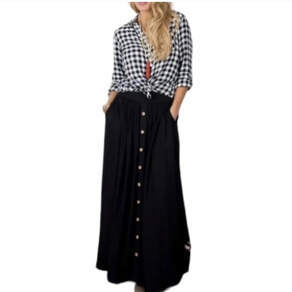 Matilda Jane Black Button-Down Maxi Skirt
